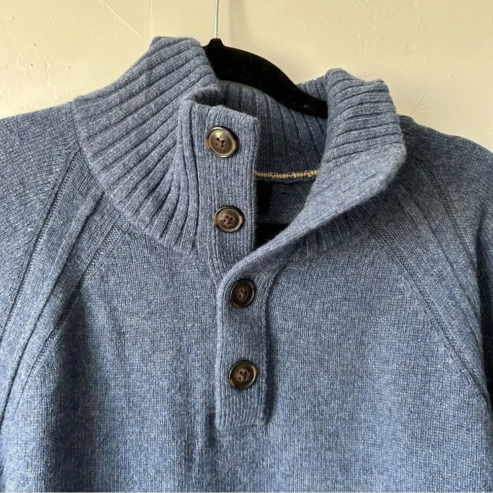 Banana Republic Pierro Wool Henley Sweater Light Blue Heather Large Classic